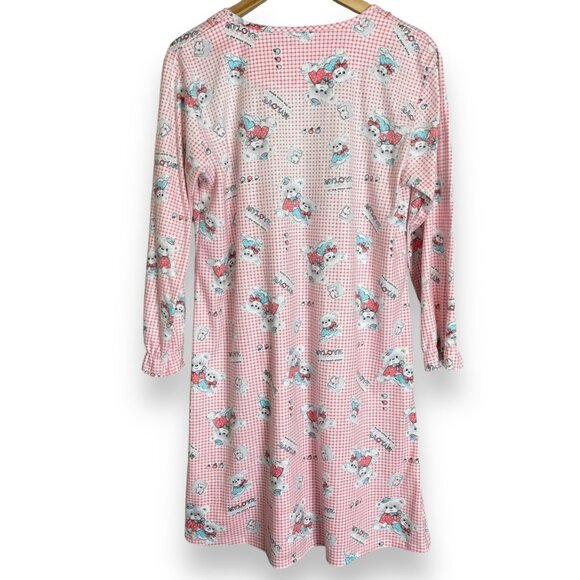 Nightgown Bears Gingham Pink White Twee Pockets Long Sleeves Women Sleep PJs - Picture 3 of 12